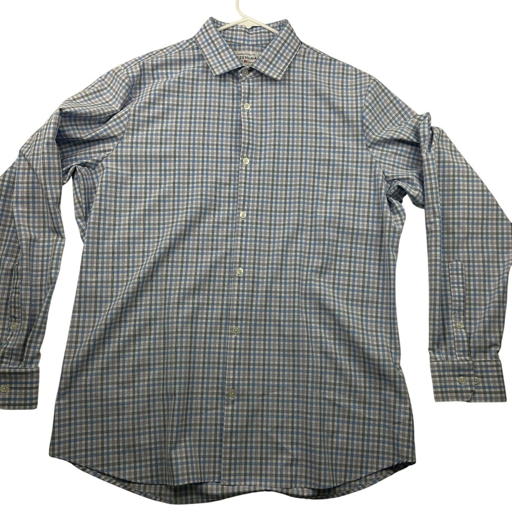 Mizzen+Main Leeward Men's Shirt XXL Blue Plaid Trim Fit Performance Stretch